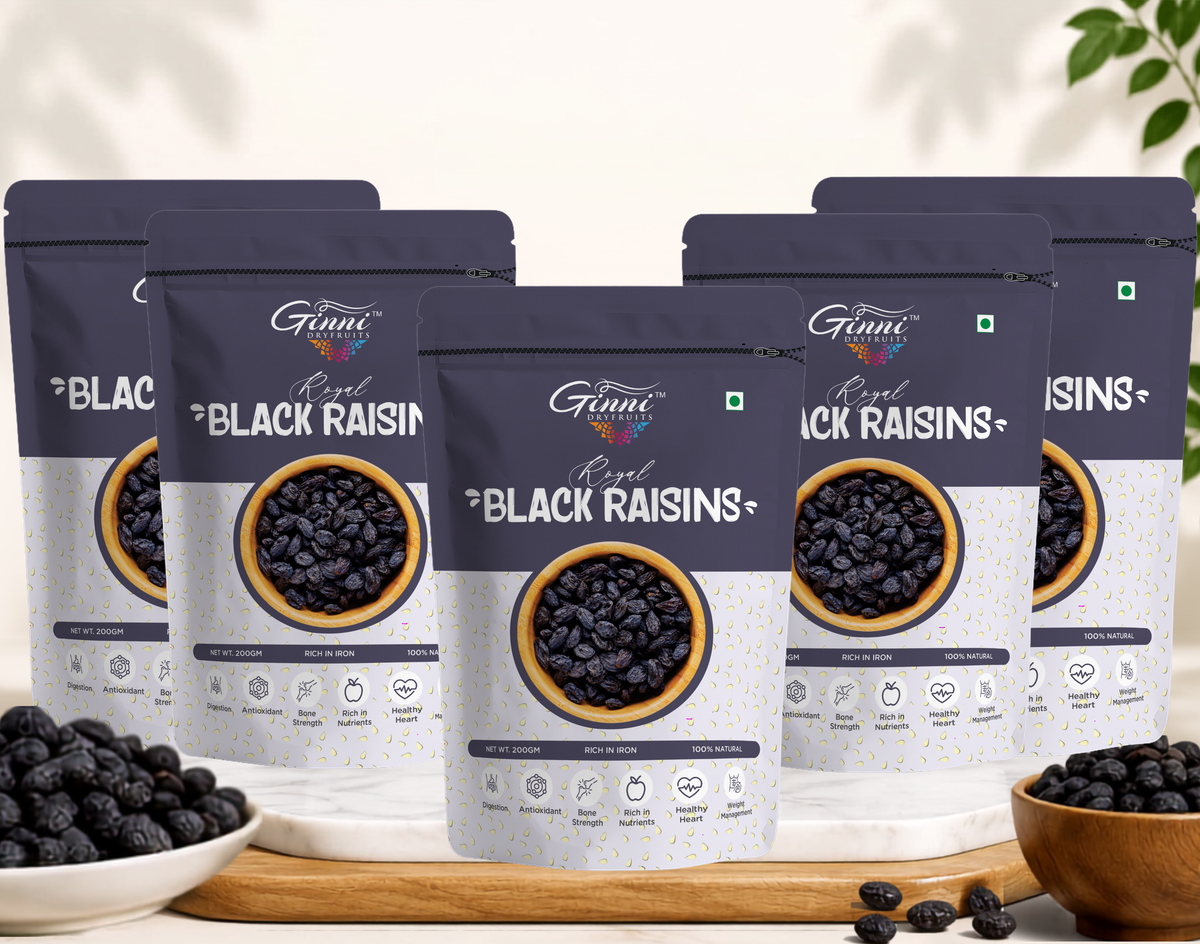 Ginni Royal Seedless Black Raisins – 100% Natural, Sweet & Juicy Black Kismis