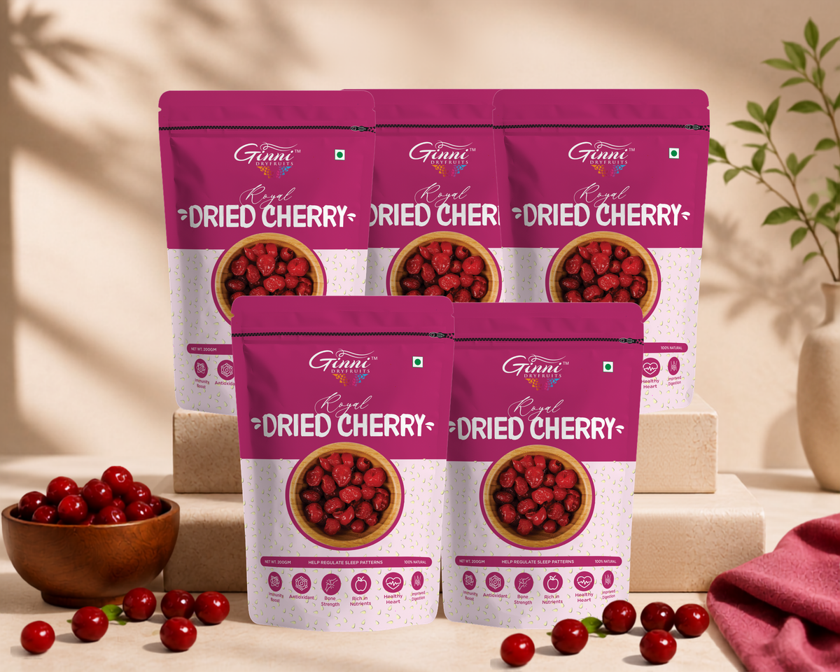 Ginni Royal Dried Cherries – 100% Natural, Sweet & Tangy Chewy Red Cherries