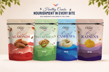 Ginni Dryfruits Royal Healthy Combo (Pack of 4 x 200g = 800g) - Almonds, Pistachios, Cashews & Raisins | 100% Natural Premium Dry Fruits Pack