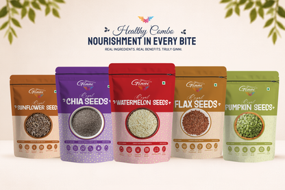 Ginni Royal Healthy Combo (Set of 5 Packets, 1kg Total) – Chia, Watermelon, Flax, Pumpkin & Sunflower Seeds