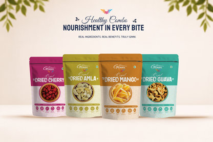 Ginni Royal Dried Fruit Combo (Set of 5 Packets, 1kg Total) – Dried Amla, Mango, Guava, Kiwi & Cherry
