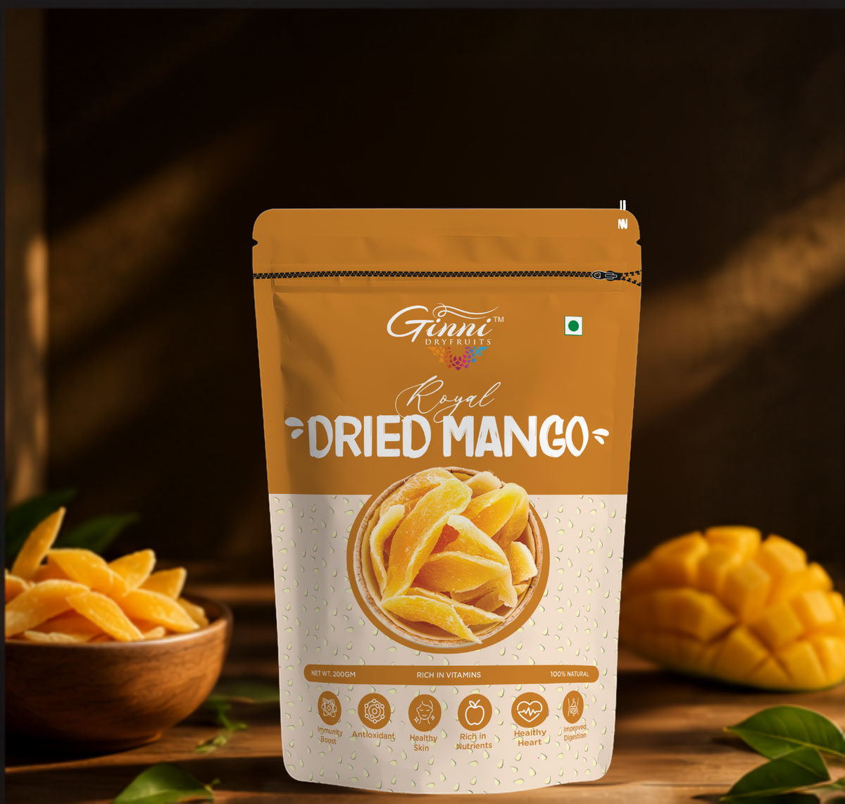 Ginni Royal Dried Mango Slices – 100% Natural, Sweet & Tangy Chewy Mango Slices