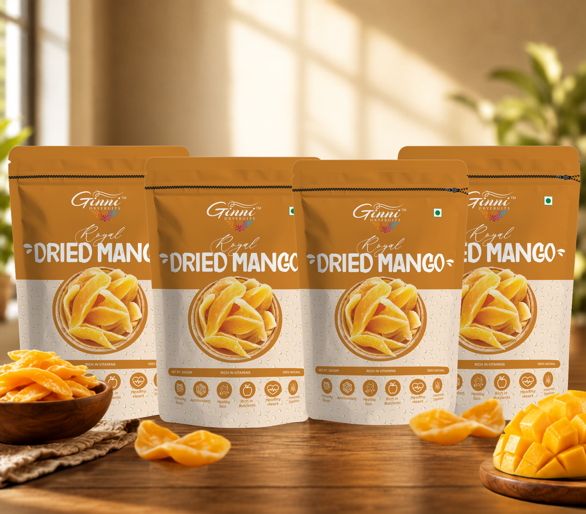 Ginni Royal Dried Mango Slices – 100% Natural, Sweet & Tangy Chewy Mango Slices