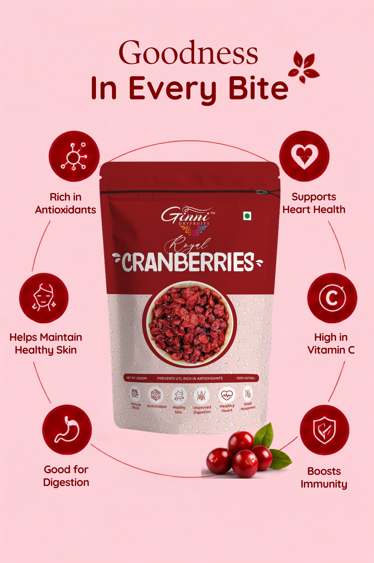Ginni Royal Dried Cranberries – 100% Natural, Sweet & Tangy Slice Cranberries