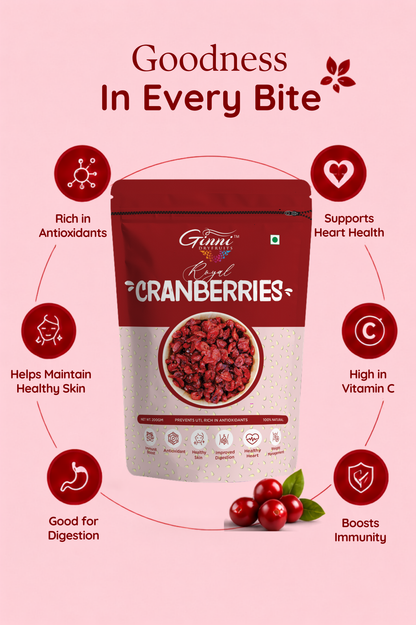 Ginni Royal Dried Cranberries – 100% Natural, Sweet & Tangy Slice Cranberries